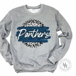 Hustle & Heart NC Faux Glitter Leopard Circle Designs Panthers Blue Grey Leopard Circle