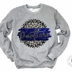 Hustle & Heart NC Panthers Blue/Black With White Outline Faux Glitter Leopard Circle Designs