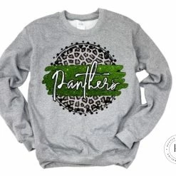 Hustle & Heart NC Panthers Green/White With Black Outline Faux Glitter Leopard Circle Designs