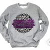 Hustle & Heart NC Faux Glitter Leopard Circle Designs Panthers Purple/Black With White Outline