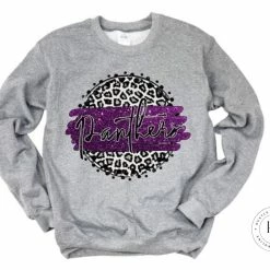 Hustle & Heart NC Faux Glitter Leopard Circle Designs Panthers Purple/Black With White Outline