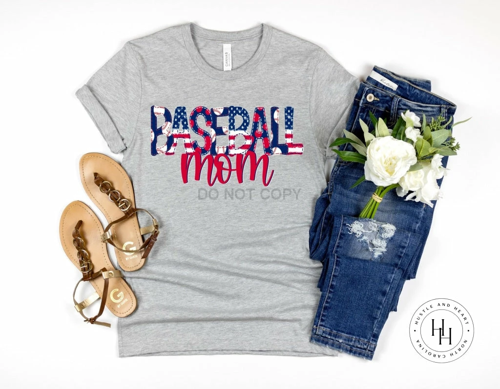 Hustle & Heart NC Patriotic Baseball Mom Doodle Graphic Tee