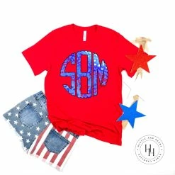 Hustle & Heart NC Patriotic Lepard Monogram Graphic Tee