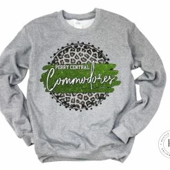 Hustle & Heart NC Perry Central Commodores Green/White With Black Outline Faux Glitter Leopard Circle Designs