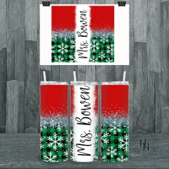 Hustle & Heart NC Personalized Plaid/Snowflake Christmas Completed 20oz Skinny Tumbler Tumbler Of The Week