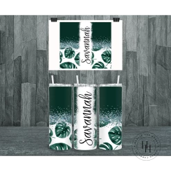 Hustle & Heart NC Personalized Plant Lover Monstera Leaf Completed 20oz Skinny Tumbler