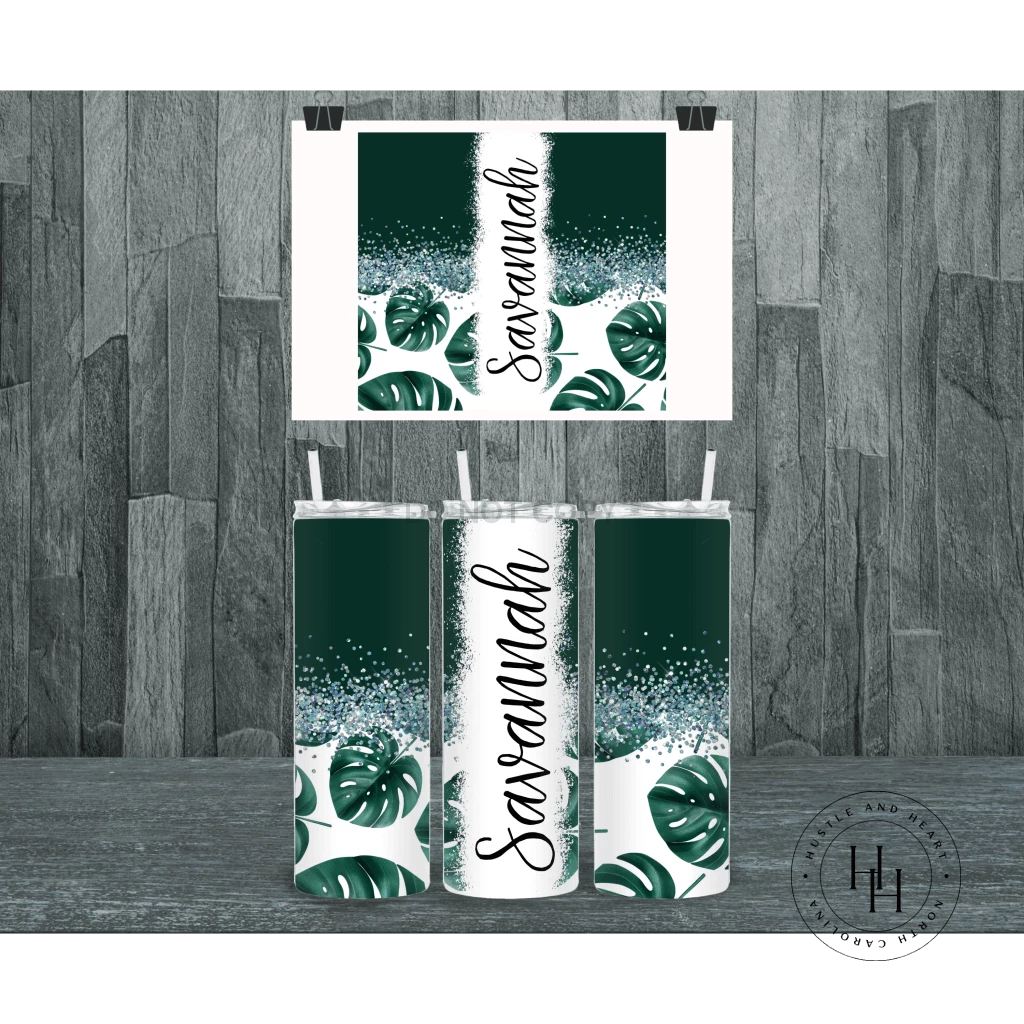 Hustle & Heart NC Personalized Plant Lover Monstera Leaf Completed 20oz Skinny Tumbler