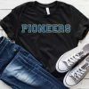 Hustle And Heart NC Pioneers Saphire Blue/Gold Faux Chenille Letters Graphic Tee Faux Chenille And Glitter Letter Patch Tees