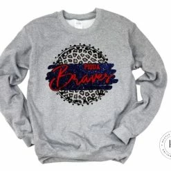Hustle & Heart NC Piqua Braves Navy And Red Faux Glitter Leopard Circle Designs