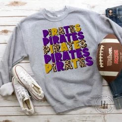 Hustle & Heart NC Pirates Purple/ Yellow Gold Repeating Graphic Tee Repeating Mascot Designs