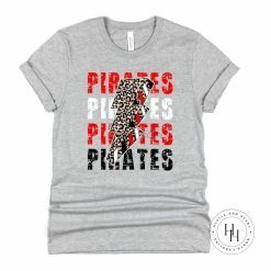 Hustle And Heart NC Lightning Bolt Designs Pirates Red, White. Black Lightning Bolt Graphic Tee