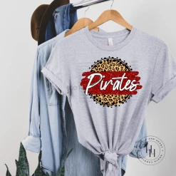 Hustle & Heart NC Faux Glitter Leopard Circle Designs Pirates Tan Leopard Graphic Tee