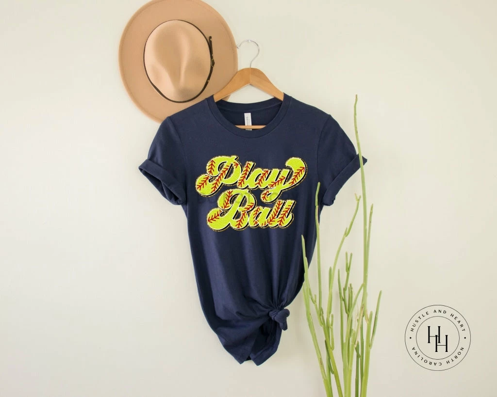 Hustle & Heart NC Play Ball Softball/Baseball Graphic Tee Mascot Pride