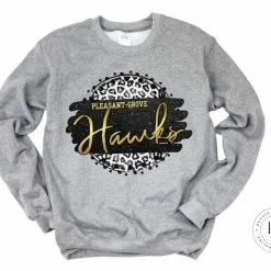 Hustle & Heart NC Faux Glitter Leopard Circle Designs Pleasant Grove Hawks Black And Gold