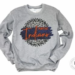 Hustle & Heart NC Pontiac Indians Navy And Burnt Orange Faux Glitter Leopard Circle Designs