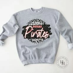 Hustle & Heart NC Poteau Pirates Grey Leopard Graphic Tee Faux Glitter Leopard Circle Designs