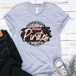 Hustle & Heart NC Poteau Pirates Grey Leopard Graphic Tee Faux Glitter Leopard Circle Designs