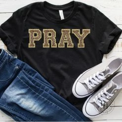 Hustle And Heart NC Pray Faux Chenille Letters Graphic Tee Faux Chenille And Glitter Letter Patch Tees