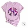Hustle & Heart NC Purple Stripe Leopard Monogram Graphic Tee
