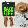 Hustle And Heart NC Race Life Lime Green Lightning Bolt Graphic Tee Lightning Bolt Designs