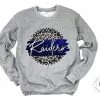 Hustle & Heart NC Faux Glitter Leopard Circle Designs Raiders Blue/White With Black Outline