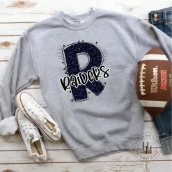 Hustle & Heart NC Raiders Navy Glitter Varsity Doodle School Doodle Designs