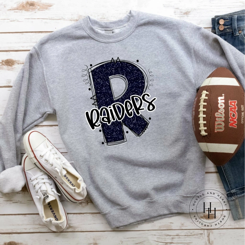 Hustle & Heart NC Raiders Navy Glitter Varsity Doodle School Doodle Designs