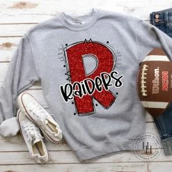 Hustle & Heart NC Raiders Red Glitter Varsity Doodle School Doodle Designs