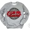 Hustle & Heart NC Faux Glitter Leopard Circle Designs Raiders Red/White With Black Outline
