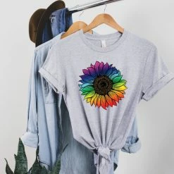 Hustle And Heart NC LGBTQIA+ Pride/Equality Rainbow Sunflower Pride Graphic Tee