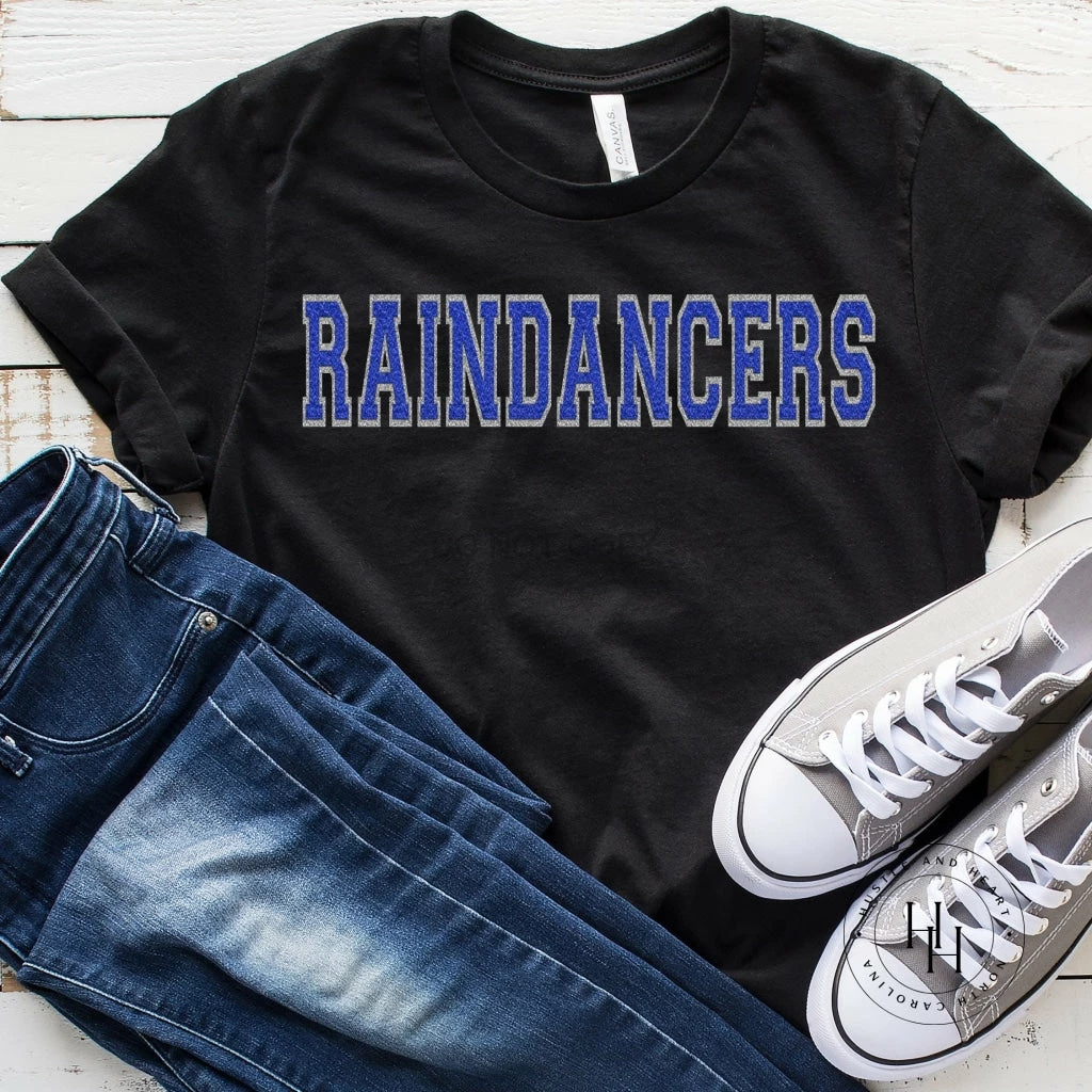 Hustle And Heart NC Raindancers Faux Chenille Letters Graphic Tee Faux Chenille And Glitter Letter Patch Tees