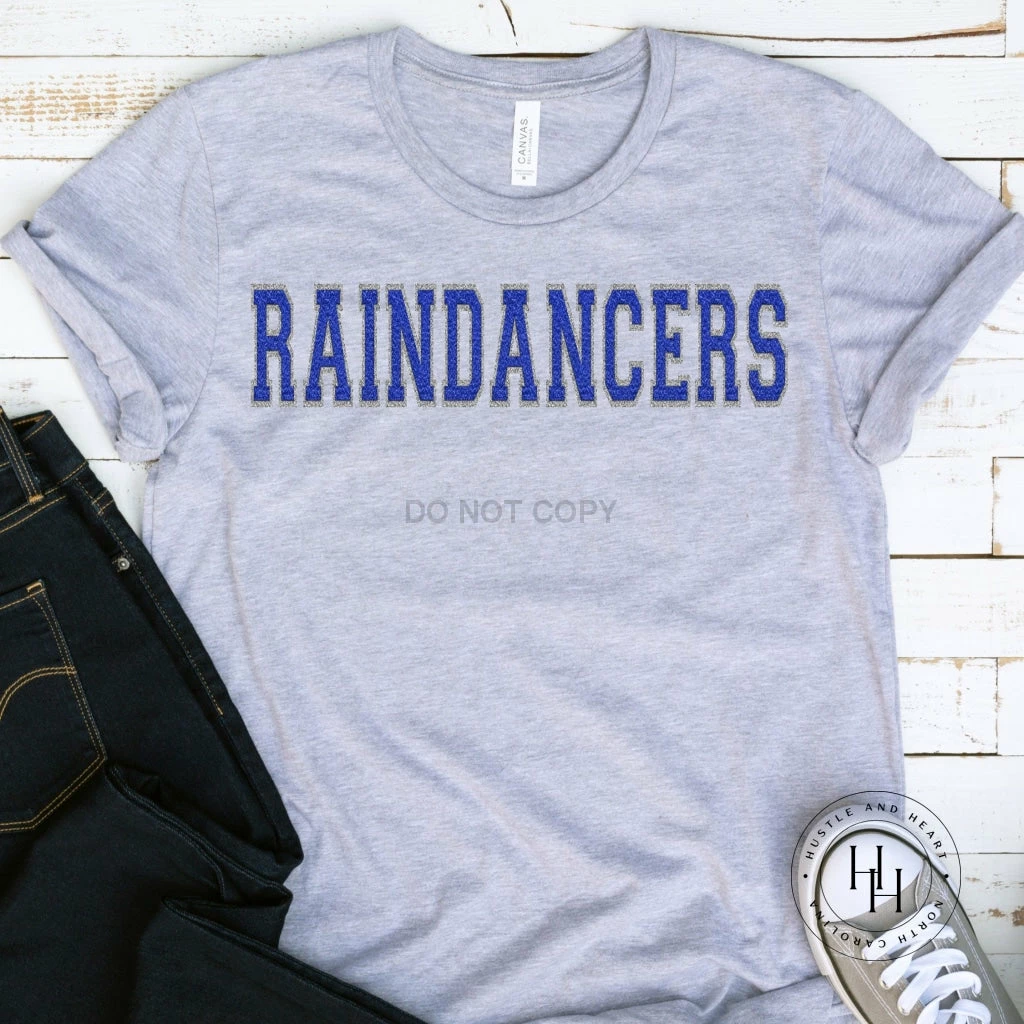 Hustle And Heart NC Raindancers Faux Chenille Letters Graphic Tee Faux Chenille And Glitter Letter Patch Tees