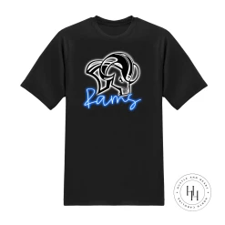 Hustle & Heart NC Rams Blue Neon Mascot