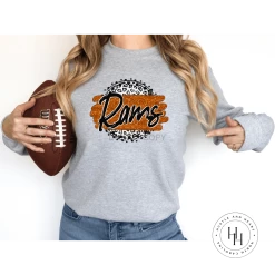 Hustle & Heart NC Rams Orange W Grey Leopard Faux Glitter Leopard Circle Designs