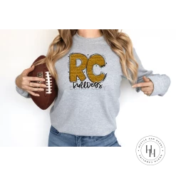 Hustle & Heart NC RC Bulldogs Old Gold Glitter Varsity Doodle School Doodle Designs