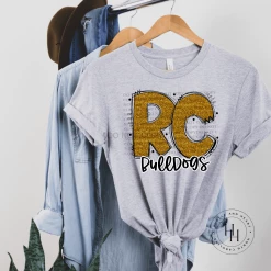 Hustle & Heart NC RC Bulldogs Old Gold Glitter Varsity Doodle School Doodle Designs