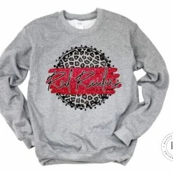 Hustle & Heart NC Red Raiders Red/Black With White Outline Faux Glitter Leopard Circle Designs