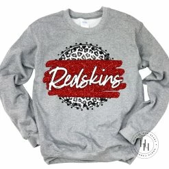 Hustle & Heart NC Faux Glitter Leopard Circle Designs Redskins Grey Leopard Circle Graphic Tee