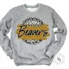 Hustle & Heart NC Faux Glitter Leopard Circle Designs Riverside Beavers Grey Leopard Graphic Tee