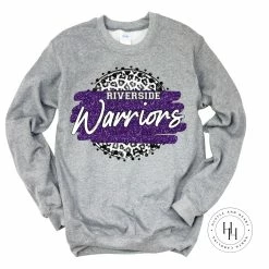 Hustle & Heart NC Riverside Warriors Purple Grey Leopard Circle Graphic Tee