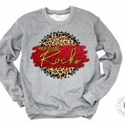 Hustle & Heart NC Rock Island Rocks Red/Yellow Gold With Black Outline Tan Leopard Faux Glitter Leopard Circle Designs