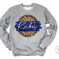 Hustle & Heart NC Faux Glitter Leopard Circle Designs Rockets Royal Blue And White Tan Leopard