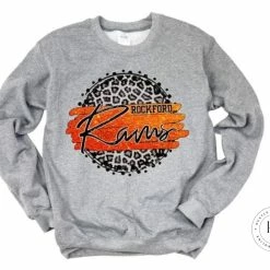 Hustle & Heart NC Rockford Rams Orange/Black With White Outline Faux Glitter Leopard Circle Designs