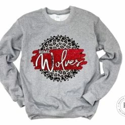 Hustle & Heart NC Faux Glitter Leopard Circle Designs Rome Wolves Red/White With Black Outline Grey Leopard