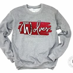 Hustle & Heart NC Rome Wolves Red/White With Black Outline No Leopard Faux Glitter Leopard Circle Designs