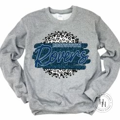 Hustle & Heart NC Rootstown Rovers Grey Leopard Graphic Tee Faux Glitter Leopard Circle Designs