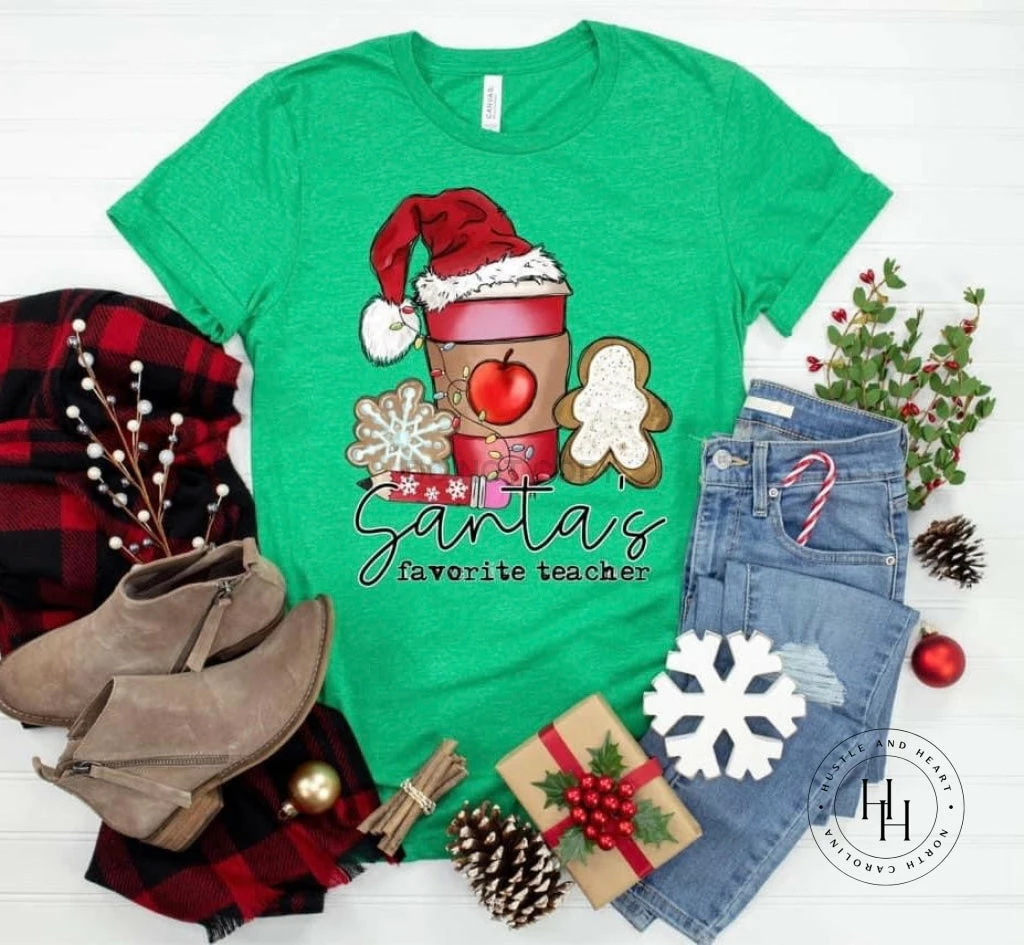 Hustle & Heart NC Christmas Santaβs Favorite Teacher Graphic Tee