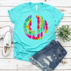 Hustle & Heart NC Monogram Tees Scalloped Tie Dye Monogram Graphic Tee