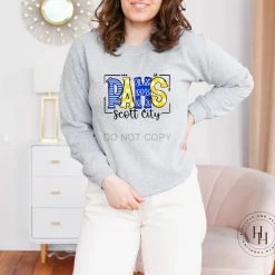 Hustle & Heart NC Scott City Rams Blue/Yellow Doodle Graphic Tee School Doodle Designs