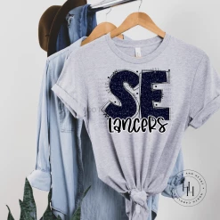 Hustle & Heart NC SE Lancers Navy Glitter Varsity Doodle